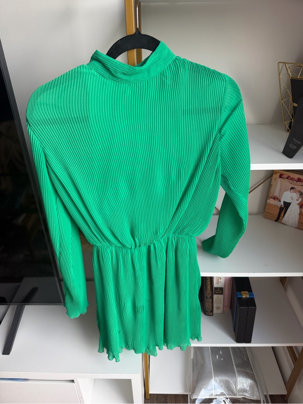 ASOS Green Pleated Mock-Neck Mini Dress